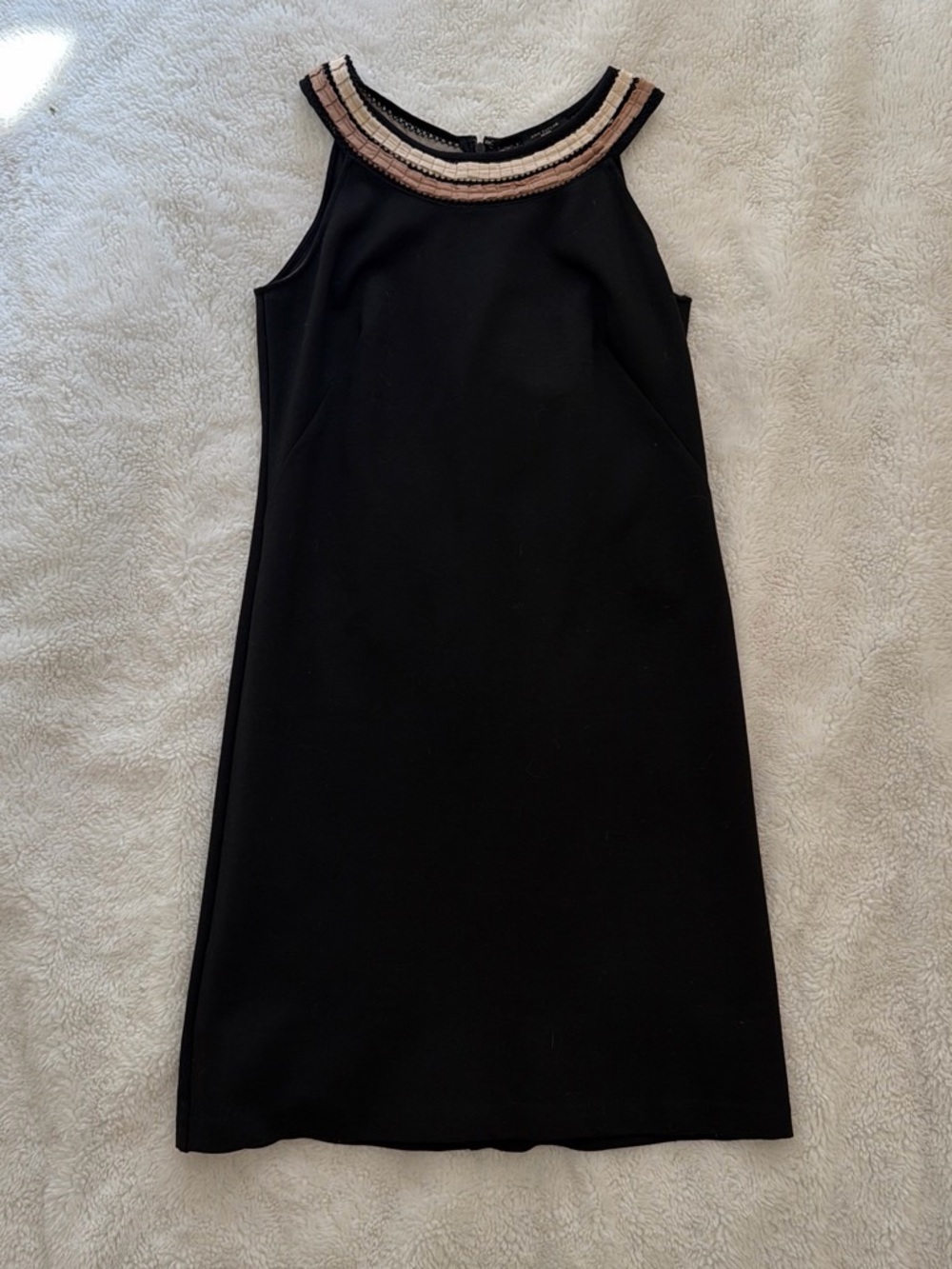 Ann Taylor Black Mini Dress with Beaded Blush and Cream Collar